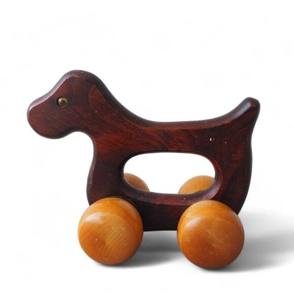 Vintage Vi-one Laboratories 1980's Wooden Toy Dog - Picture 1 of 6